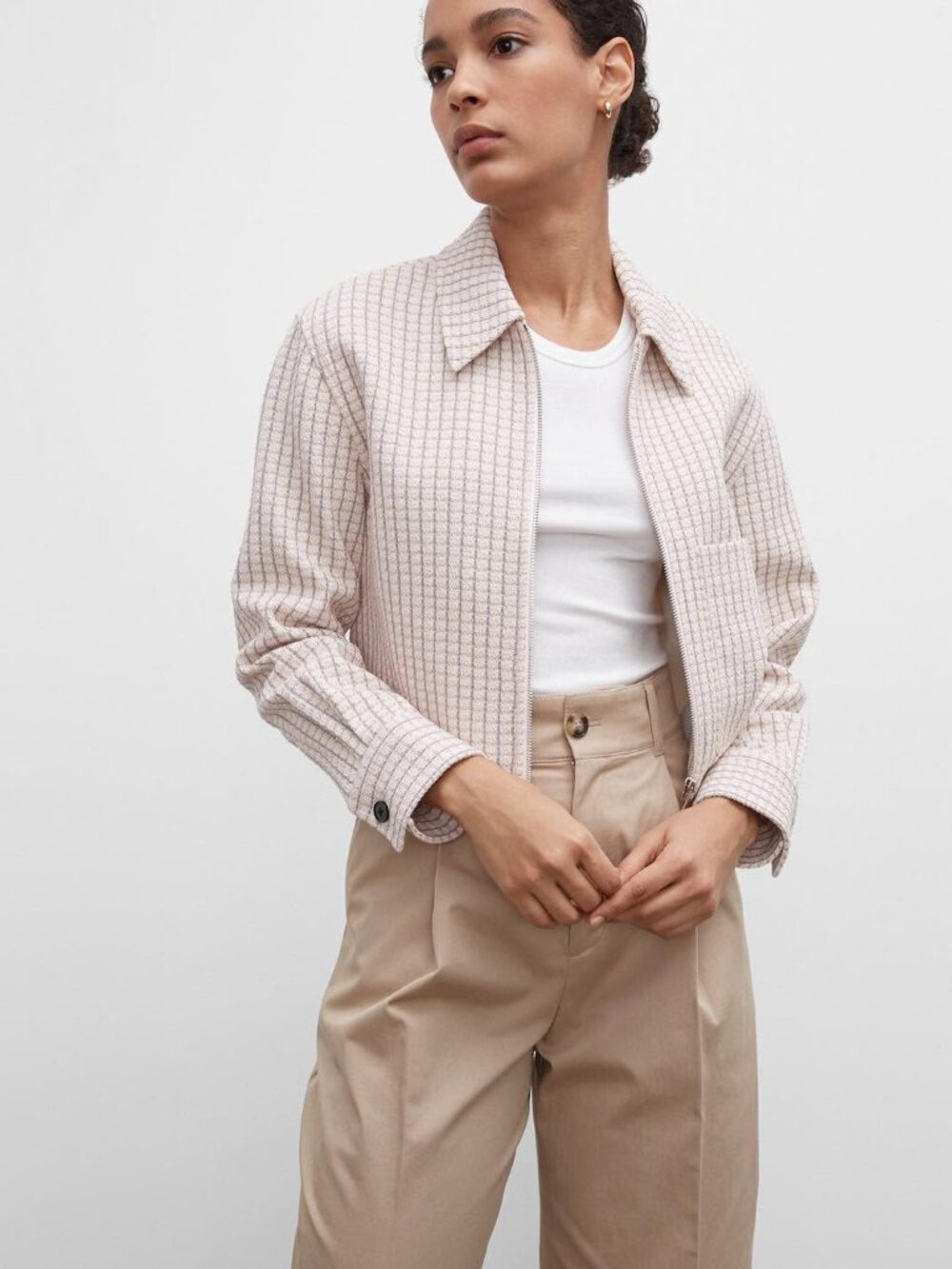 NWT CLUB MONACO Pink Textured Cropped Zip Jacket | XS